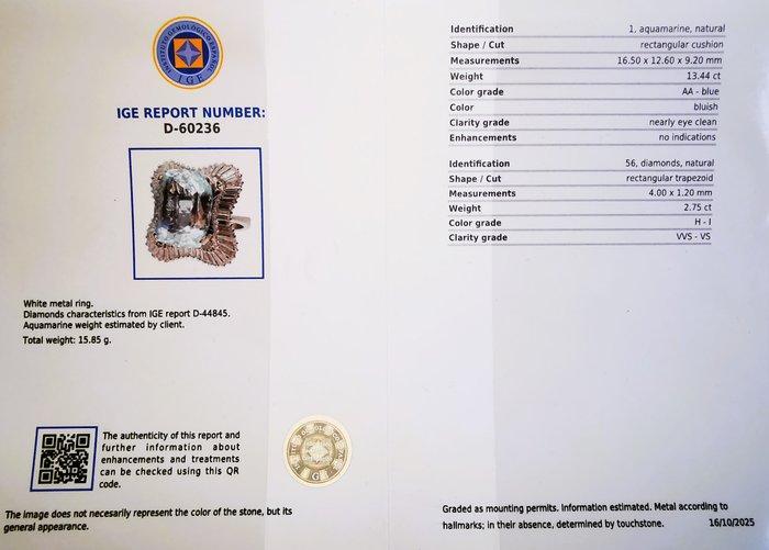 Ring - 18 karaat Witgoud, Agua Marina 16,19ct - 16.19ct. tw., Bijoux, Sacs & Beauté, Bagues