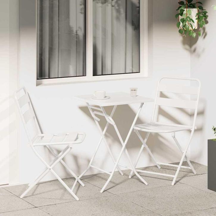 vidaXL Bistroset 3 pcs Wit Staal, Tuin en Terras, Tuinsets en Loungesets, Nieuw, Verzenden