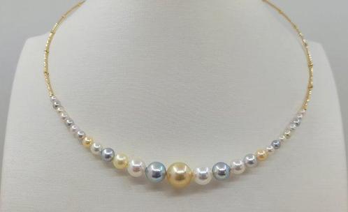 Halsketting - 18 karaat Geel goud - 3x10mm Akoya Parel, Handtassen en Accessoires, Kettingen