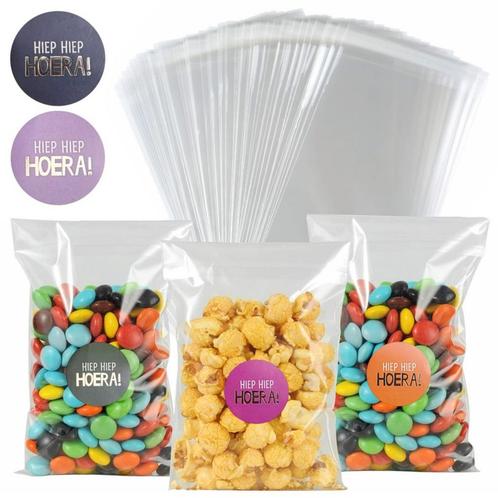 50x Uitdeelzakjes + Sluitstickers Hiep Hiep Hoera! Mix -, Diversen, Cadeauverpakkingen, Verzenden