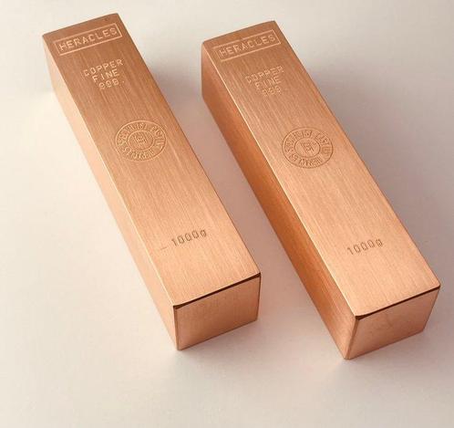 2 x 1 kilogram Koper - .999 - Fonderie Heracles - Frankrijk., Postzegels en Munten, Edelmetalen en Baren