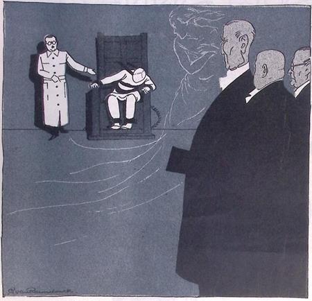 Hauptmanns terechtstelling op spotprent (lijst optie), Antiek en Kunst, Kunst | Litho's en Zeefdrukken, Verzenden