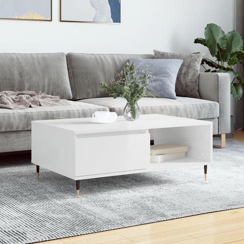 vidaXL Salontafel 90x60x35 cm bewerkt hout hoogglans wit, Huis en Inrichting, Tafels | Salontafels, Nieuw, Verzenden