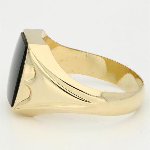 Bague - 14 carats Or jaune - Onyx, Handtassen en Accessoires, Ringen