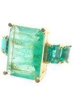 Zonder minimumprijs - Ring - 9 kt. Zilver, Geel goud Smaragd, Handtassen en Accessoires, Ringen, Nieuw