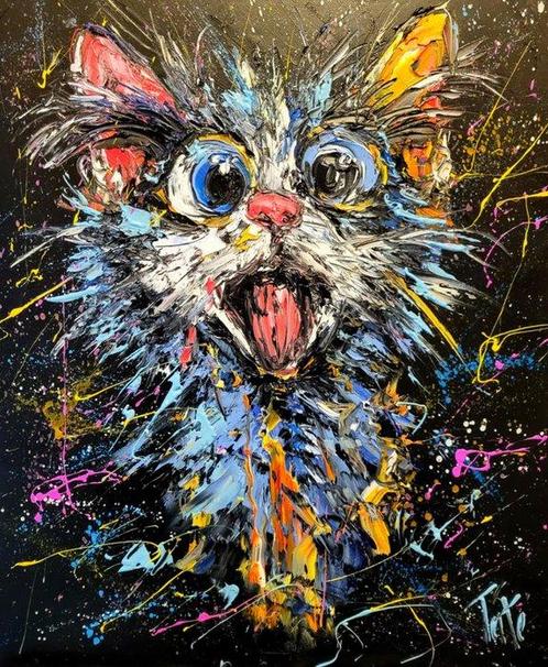 Laurent Pate (1970) - Chat Coon, Antiek en Kunst, Kunst | Schilderijen | Modern