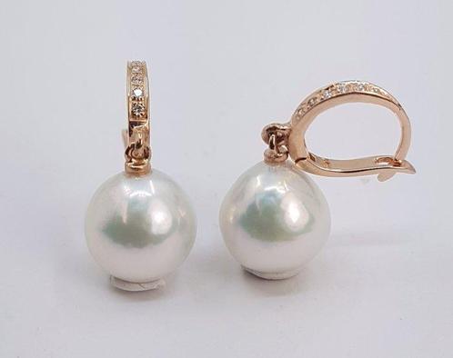Oorbellen - 14 karaat Roségoud -  0.09ct. tw. - 10x11mm, Handtassen en Accessoires, Oorbellen