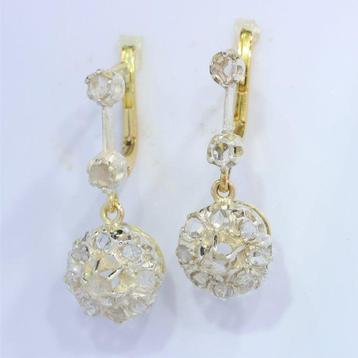 Boucles doreilles - 18 carats Or jaune - Diamant - Antique