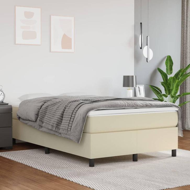 vidaXL Boxspring met matras kunstleer crèmekleurig 120x200, Huis en Inrichting, Slaapkamer | Bedden, Nieuw, Verzenden