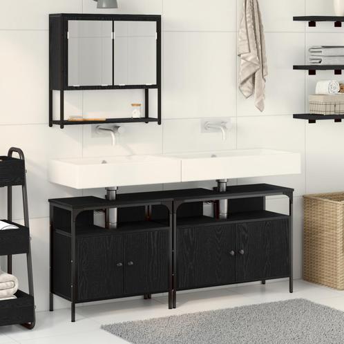 vidaXL 3-delige Badkamer Meubel Set Zwart Eiken Bewerkt Hout, Huis en Inrichting, Badkamer | Badkamermeubels, Nieuw, Verzenden