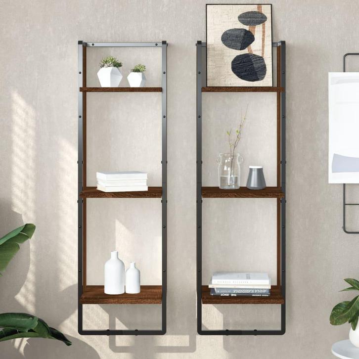 vidaXL Wandrek 3-laags 30x25x100 cm bewerkt hout bruin, Huis en Inrichting, Kasten | Wandmeubels, Nieuw, Verzenden