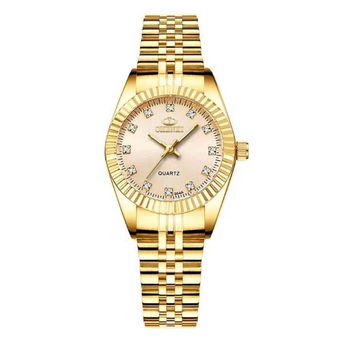 Gouden Luxe Horloge voor Dames - Waterdicht Stras Horloge, Bijoux, Sacs & Beauté, Montres connectées, Envoi