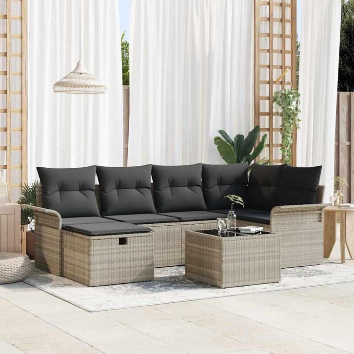 vidaXL Tuinbank Set met kussen met opslag 7 pcs Lichtgrijs, Tuin en Terras, Tuinsets en Loungesets, Nieuw, Verzenden