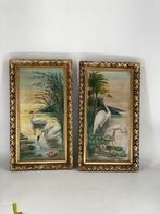 2 schilderijen op doek - Kraanvogels, Antiek en Kunst