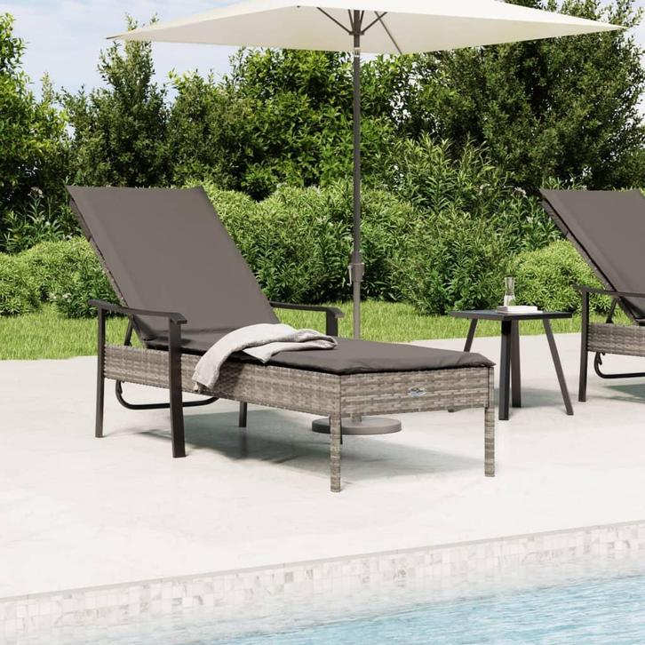 vidaXL Ligbed met kussen poly rattan grijs, Tuin en Terras, Tuinsets en Loungesets, Nieuw, Verzenden