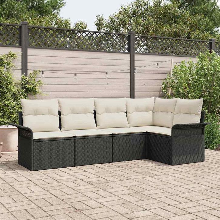 vidaXL Tuinbank Set met kussen met opslag 5 pcs Zwart Poly, Tuin en Terras, Tuinsets en Loungesets, Nieuw, Verzenden