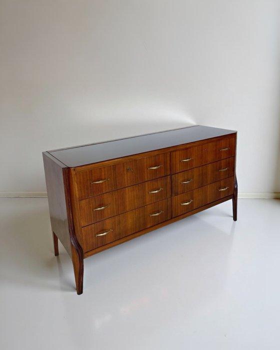 Ladekast - Hout, Glas, Messing, Mahonie - Een vintage, Antiek en Kunst, Kunst | Designobjecten