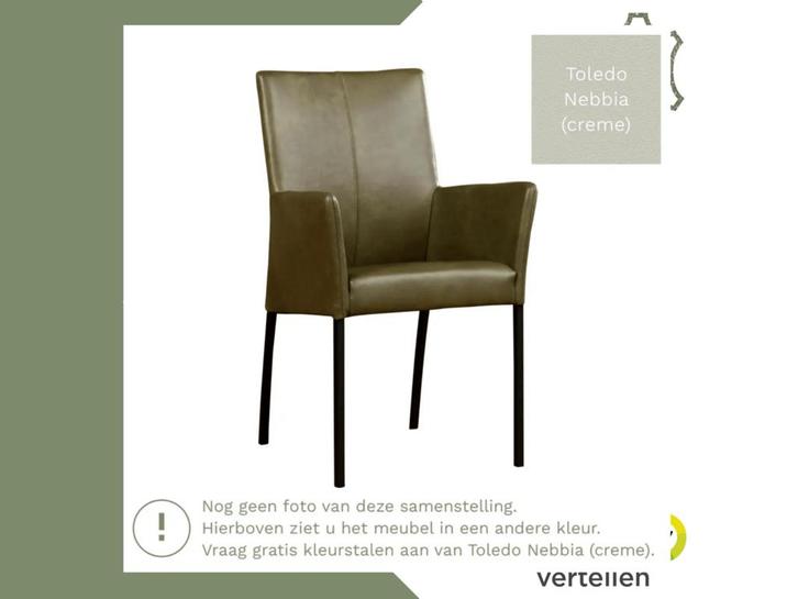 Leren eetkamerstoel Comfort met armleuning - Toledo Nebbia, Huis en Inrichting, Stoelen, Overige kleuren, Eén, Nieuw, Leer, Ophalen of Verzenden