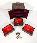 Sieradendoos - Hout, jade, Messing - vintage artistieke kast, Antiek en Kunst