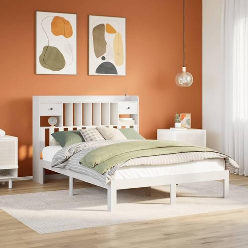 vidaXL Bed met boekenkast zonder matras grenenhout wit, Huis en Inrichting, Slaapkamer | Bedden, Nieuw, Verzenden