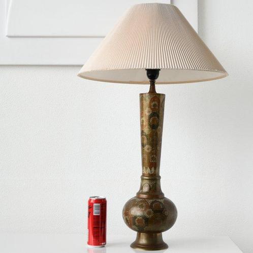 Tafellamp - Koper, Messing, Metaal, Textiel - Hoge (72 cm), Antiek en Kunst, Curiosa en Brocante