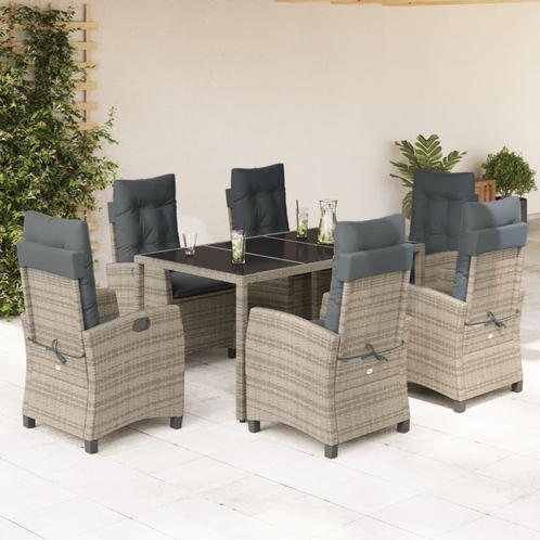 vidaXL 7-delige Tuinset met kussens poly rattan grijs, Tuin en Terras, Tuinsets en Loungesets, Tuinset, Nieuw, Verzenden