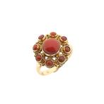 Gouden entourage ring met bloedkoraal | Vintage, Handtassen en Accessoires, Ringen, Gebruikt, Overige kleuren, Ophalen of Verzenden