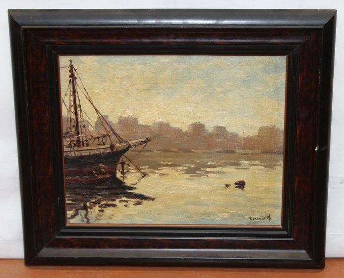 Isidre Casanovas i Mercadé (1908-1992) - Vista portuaria, Antiek en Kunst, Kunst | Schilderijen | Klassiek