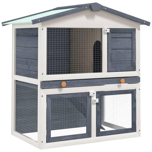 vidaXL Clapier dextérieur 3 portes Gris Bois, Animaux & Accessoires, Rongeurs & Lapins | Cages & Clapiers, Neuf, Envoi