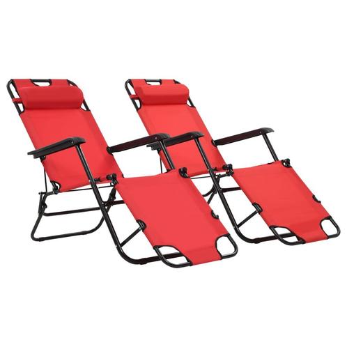 vidaXL Ligbedden inklapbaar 2 st met voetensteun staal rood, Tuin en Terras, Ligbedden, Nieuw, Verzenden
