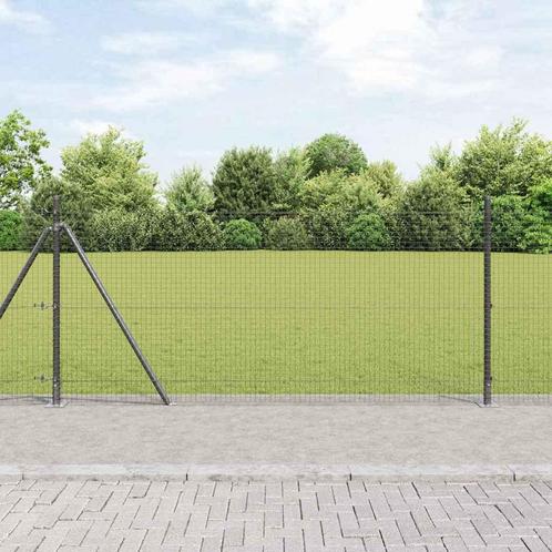 vidaXL Gelaste Draadhek met 13 Flenspalen Grijs 1x50 m Staal, Tuin en Terras, Tuinhekken en Hekwerk, Nieuw, Verzenden