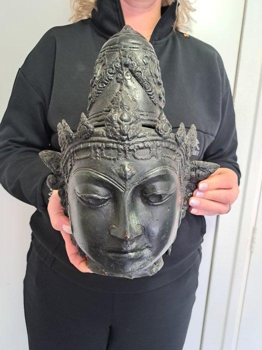 Groot Boeddha hoofd groen gepatineerd - Statue - Asie (Sans, Antiek en Kunst, Kunst | Niet-Westerse kunst