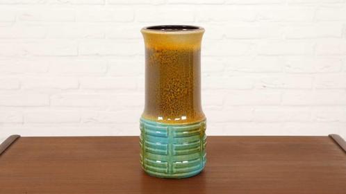 Vintage West Germany Vaas | Bruin - Turquoise | 25 cm |, Huis en Inrichting, Woonaccessoires | Vazen, Ophalen of Verzenden