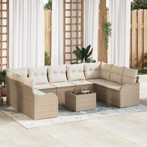 vidaXL 10-delige tuinsofa set met kussens in bruin poly riet, Tuin en Terras, Tuinsets en Loungesets, Nieuw, Verzenden