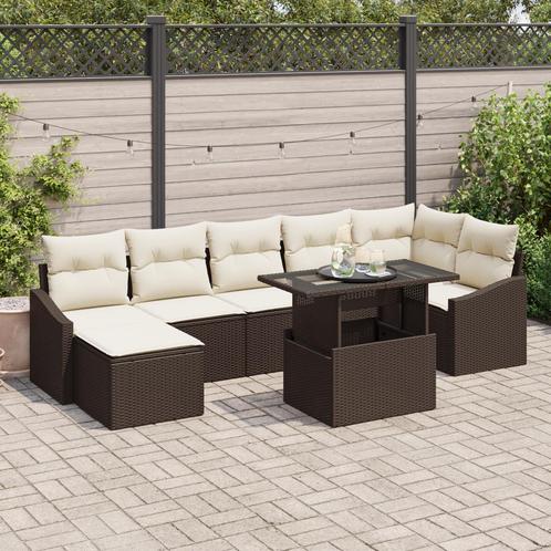 vidaXL 8-delige tuinset met kussens, bruin poly rattan, Tuin en Terras, Tuinsets en Loungesets, Nieuw, Verzenden