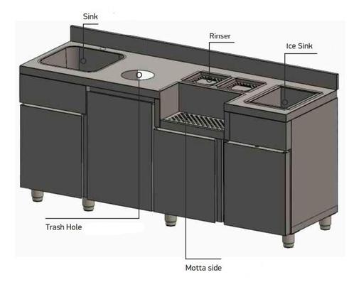 Bar-/Cocktailstation | RVS | Onderbar | Spoelbak +, Zakelijke goederen, Horeca | Keukenapparatuur, Nieuw in verpakking, Verzenden