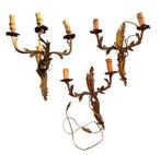 Wandkandelaar - Verguld messing - Drie wandlampen, Antiek en Kunst