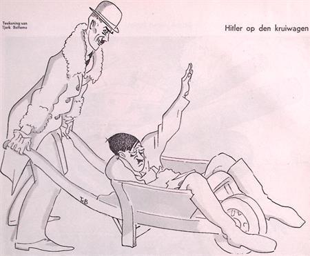 Spotprent met Hitler in een kruiwagen met Von Papen achte..., Antiek en Kunst, Kunst | Litho's en Zeefdrukken, Verzenden