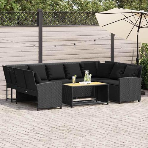 vidaXL Tuinbank met kussens poly rattan zwart, Tuin en Terras, Tuinsets en Loungesets, Nieuw, Verzenden