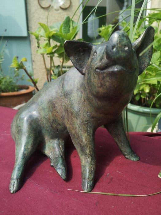 sculptuur, pig sitting - 27 cm - Brons, Antiquités & Art, Curiosités & Brocante