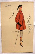 Onbekende kunstenaar - Ch. Dior - Figurino anni 50, Antiek en Kunst