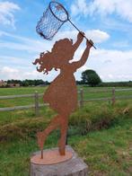 Beeld, garden statue silhouette of girl with butterfly net -