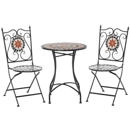 TRUUSK ® Tuinzitgroep 3-delige Mozaïektafel + 2 Opklapbare M, Tuin en Terras, Tuinmeubel-accessoires, Verzenden
