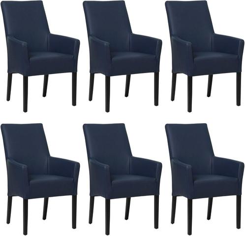 Set van 6 Blauwe leren landelijke eetkamerstoelen - Toledo, Huis en Inrichting, Stoelen, Overige kleuren, Vijf, Zes of meer stoelen