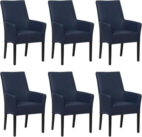 Set van 6 Blauwe leren landelijke eetkamerstoelen - Toledo, Maison & Meubles, Chaises, Enlèvement ou Envoi