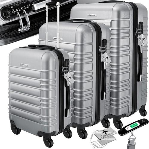KESSER® Reiskofferset - 3-delig - ABS- Kofferset - Zilver, Kleding | Dames, Overige Dameskleding, Verzenden