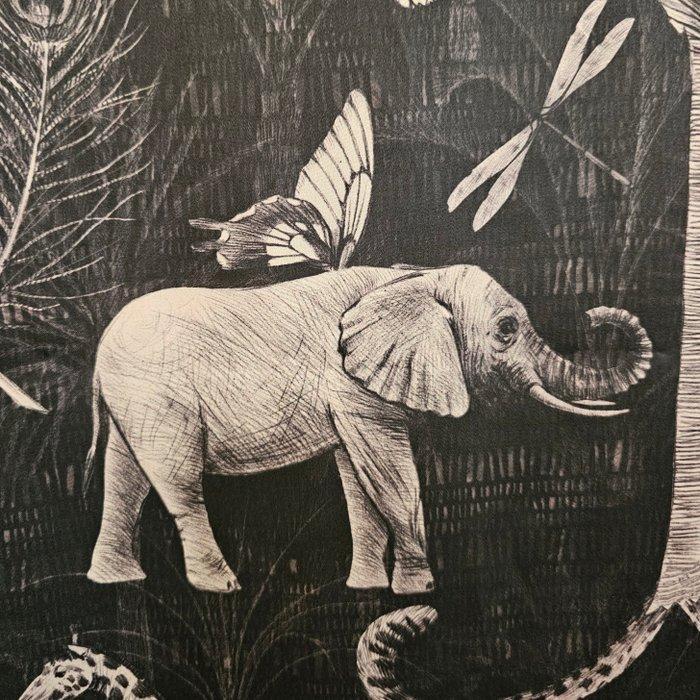 450x300cm! Luxe stof, lichte katoenen satijn met olifanten, Antiquités & Art, Tapis & Textile