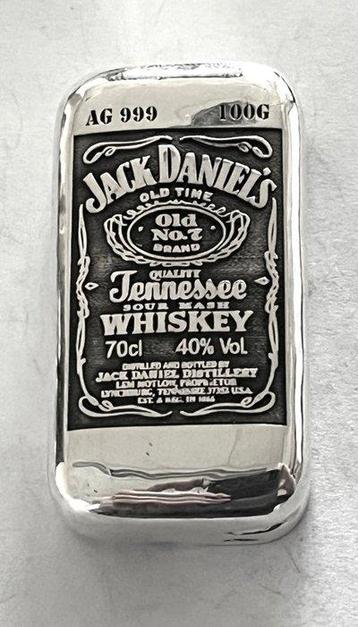 100 gram - Zilver .999 - -No Reserve- Jack Daniels (Zonder
