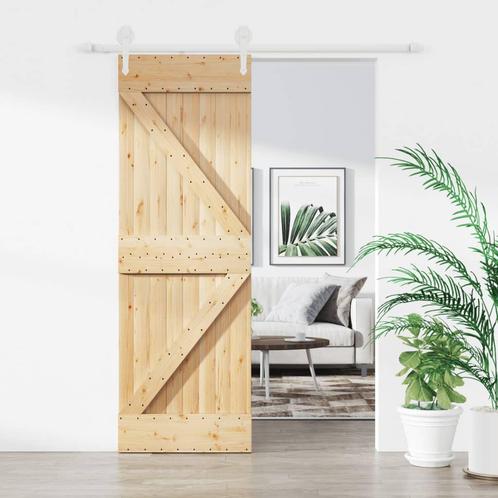 vidaXL Schuifdeur met beslag 70x210 cm massief grenenhout, Doe-het-zelf en Bouw, Deuren en Vliegenramen, Nieuw, Verzenden