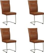 Set van 4 Cognac leren   - poot rond inox - Granada leer, Overige kleuren, Nieuw, Leer, Ophalen of Verzenden